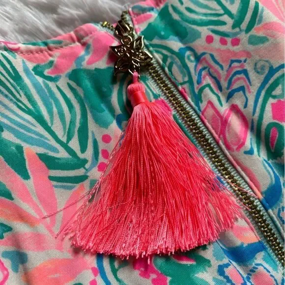 Lilly Pulitzer Dress Kelby Shift Stretch Hot Tamale Bright Sleeveless Floral  8